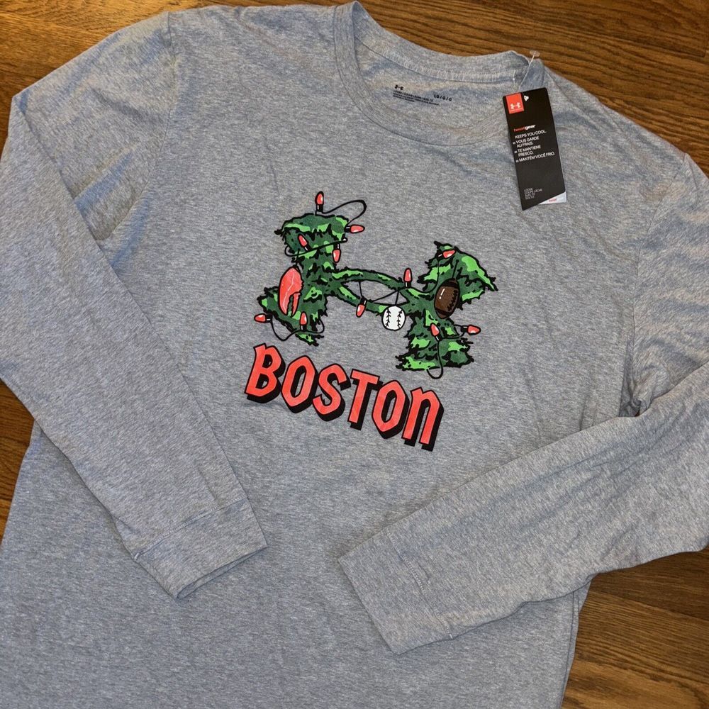 NWT Boston Under Armour Christmas Holiday Mens Large‎ Heat Gear Long Sleeve